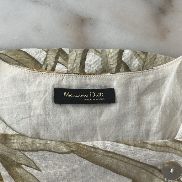 Massimo Dutti Leaves Print 100% Linen Belt Dress Two Pockets Sz M EU38 - Picture 12 of 17